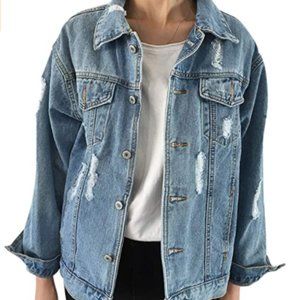 Denim Jacket for Women Ripped Jean Jacket